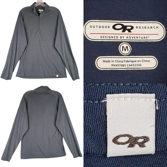Outdoor Research Shirt Mens Medium Gray 1/4 Zip Pullover LS Baselayer Wool - Picture 1 of 9